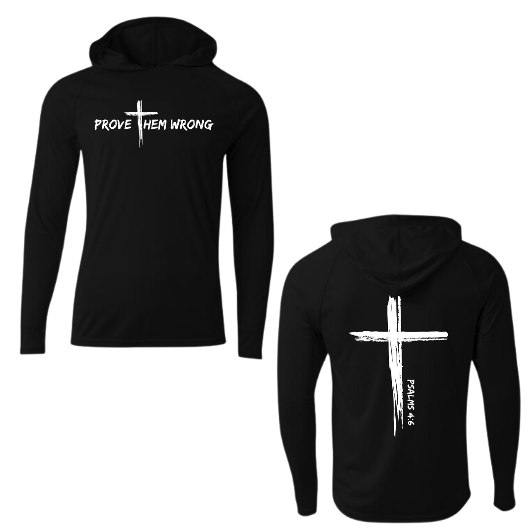 Black Hooded Long Sleeve Tee with Cross Back
