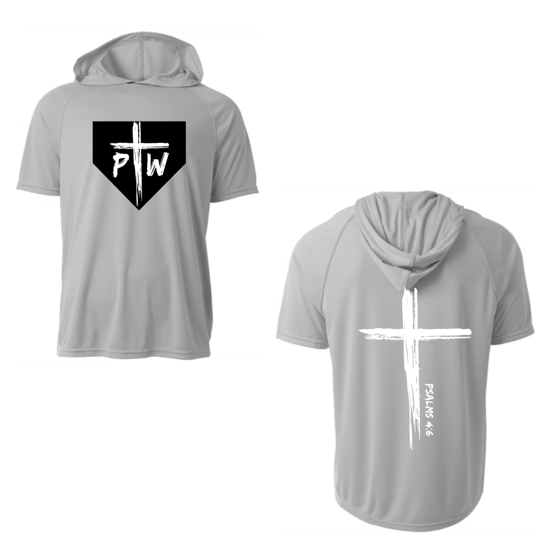 Large Home Plate/Cross Back Silver Short Sleeve Hoodie