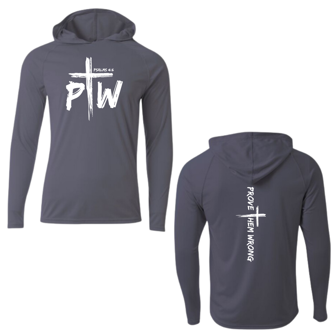Graphite Hooded Long Sleeve Tee with Prove Them Wrong Spine