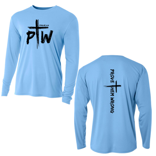 Light Blue Long Sleeve Tee with Prove Them Wrong Spine