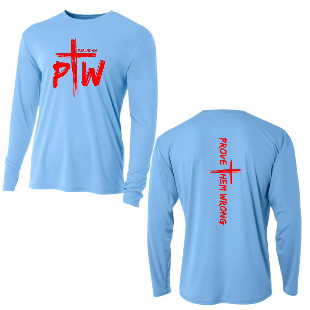 Light Blue Long Sleeve Tee with Prove Them Wrong Spine