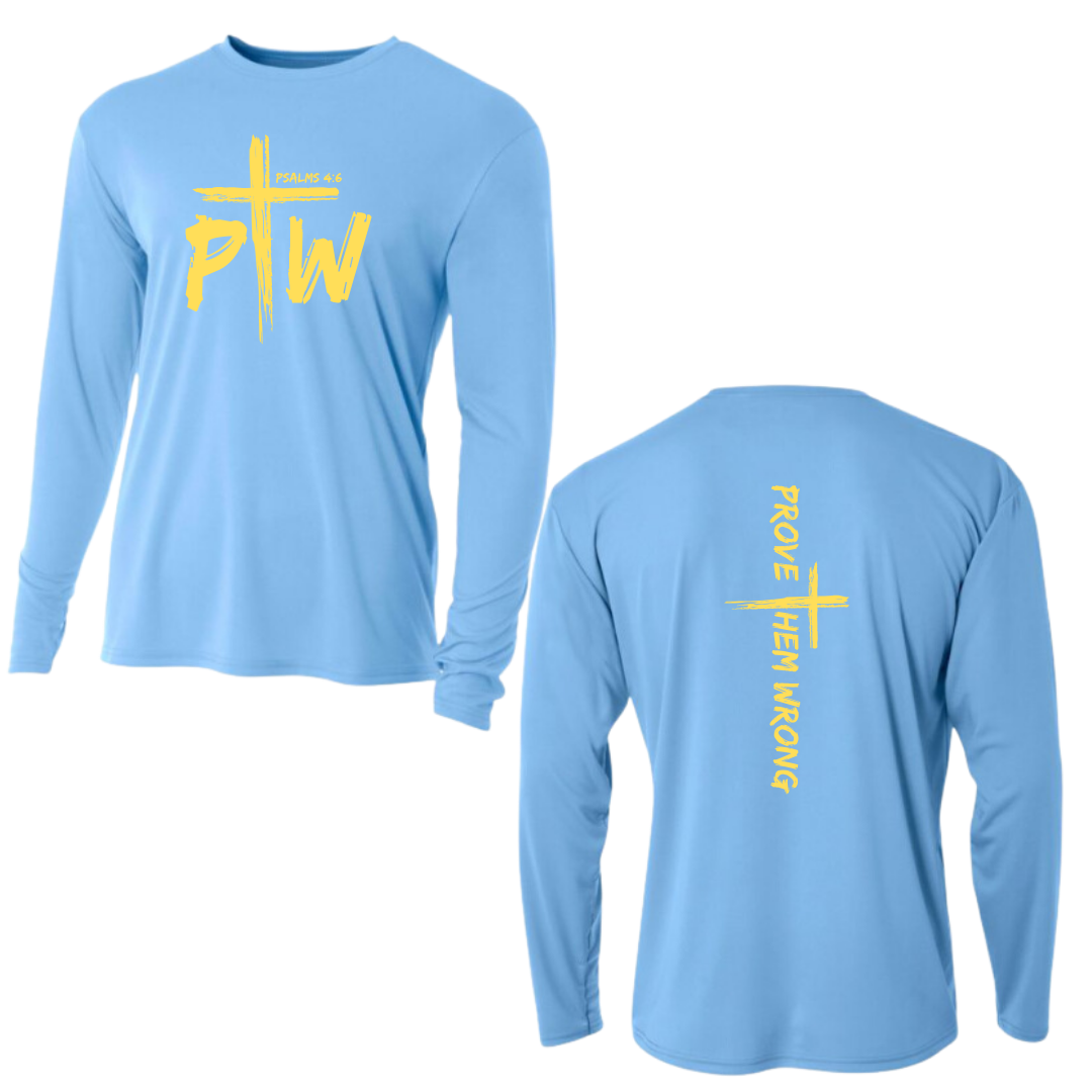 Light Blue Long Sleeve Tee with Prove Them Wrong Spine