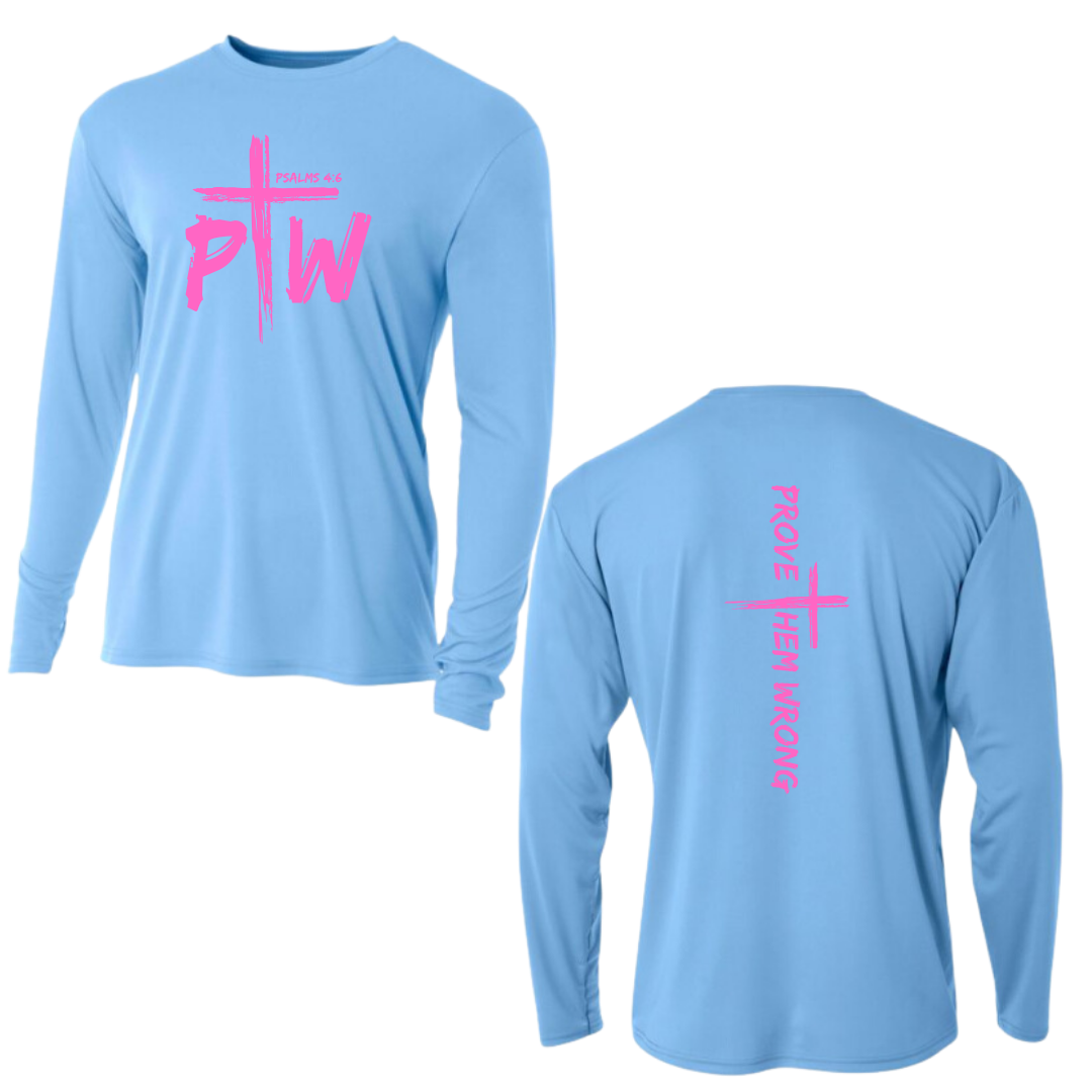 Light Blue Long Sleeve Tee with Prove Them Wrong Spine