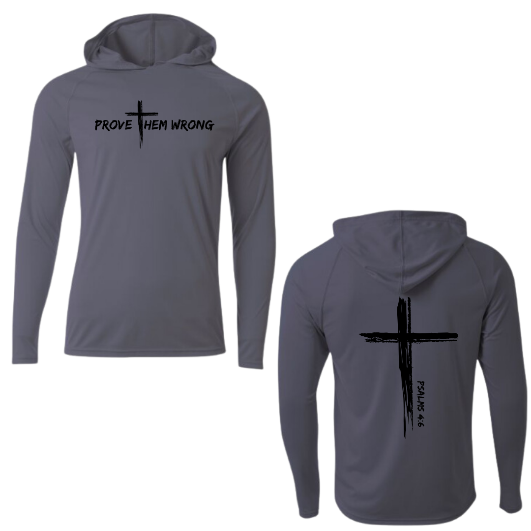 Graphite Hooded Long Sleeve Tee with Cross Back