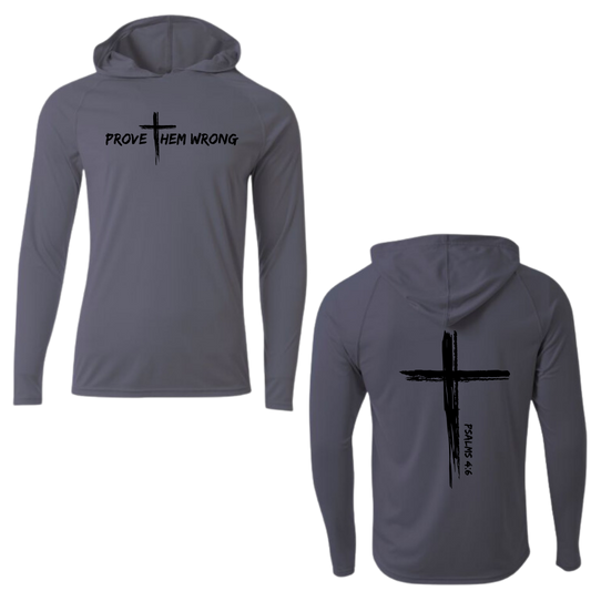 Graphite Hooded Long Sleeve Tee with Cross Back