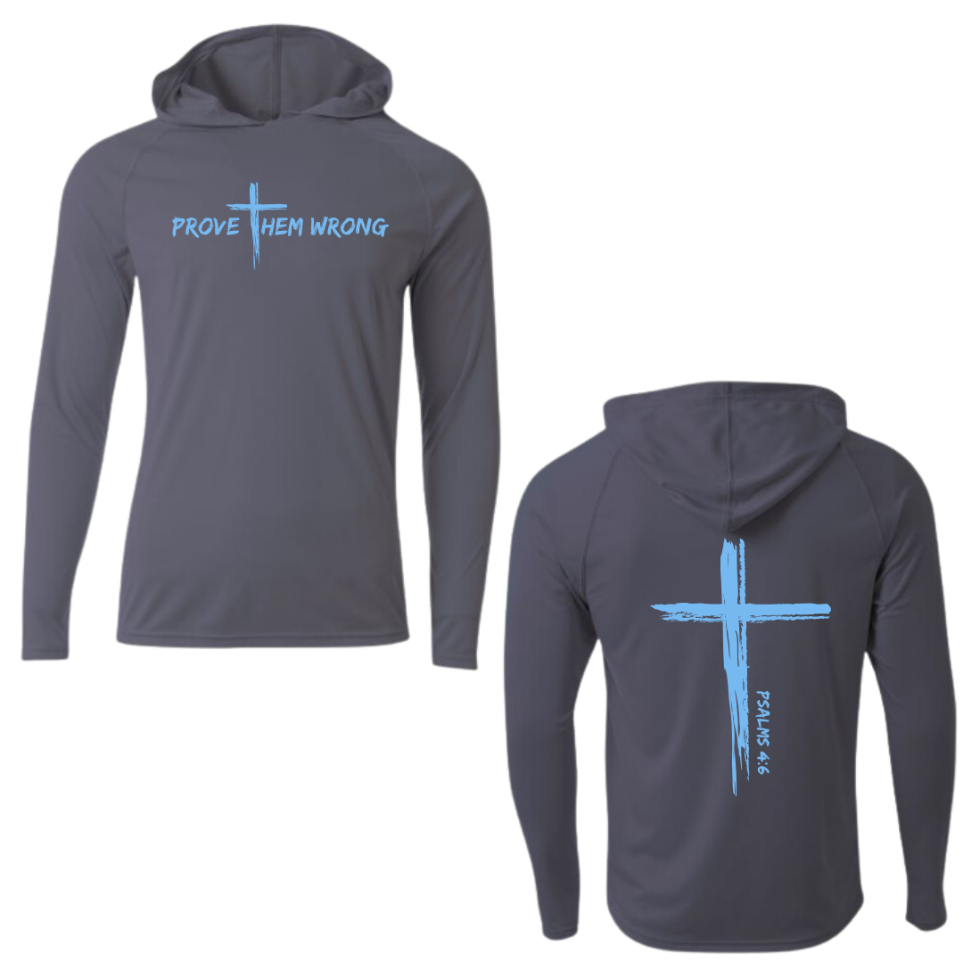 Graphite Hooded Long Sleeve Tee with Cross Back