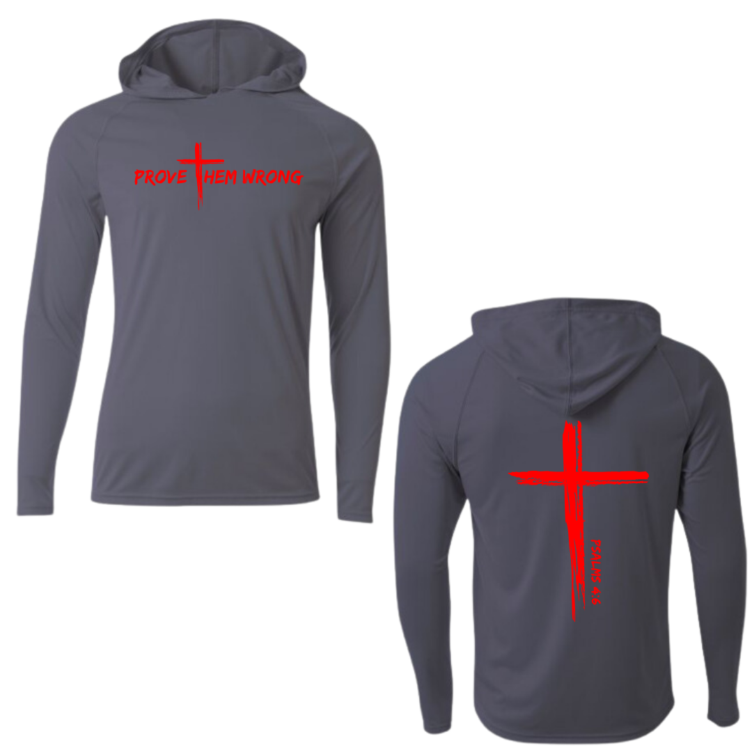 Graphite Hooded Long Sleeve Tee with Cross Back