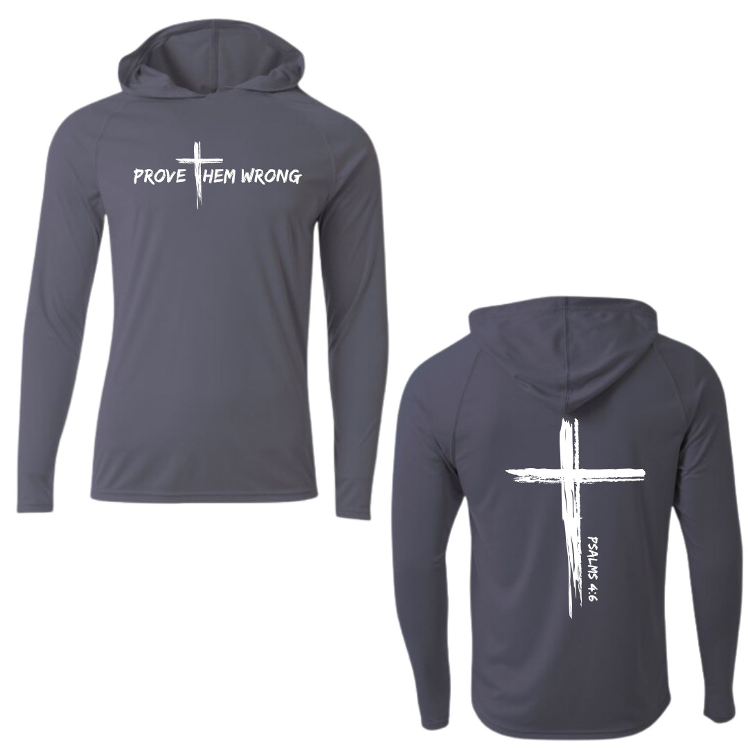 Graphite Hooded Long Sleeve Tee with Cross Back