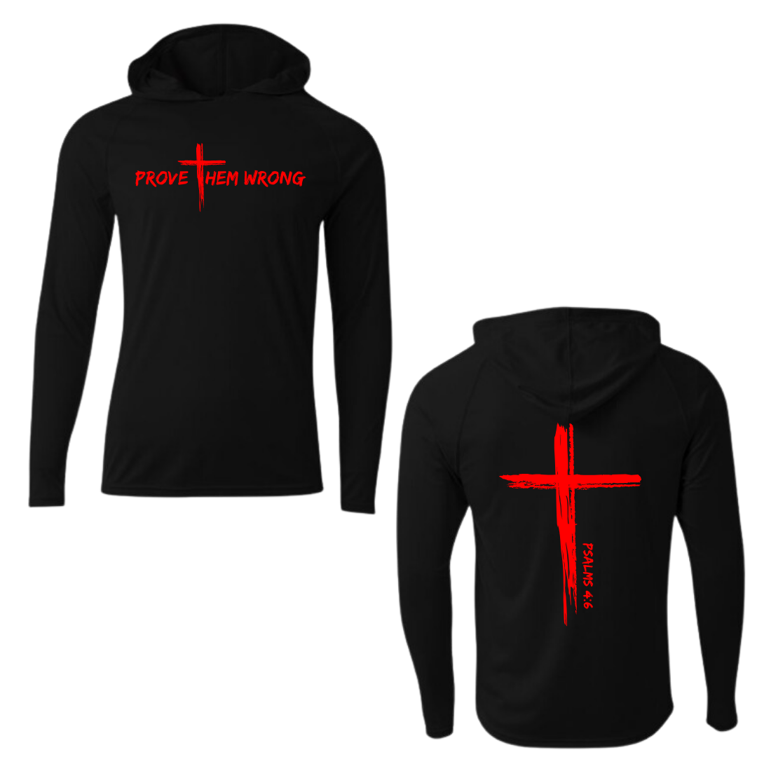 Black Hooded Long Sleeve Tee with Cross Back