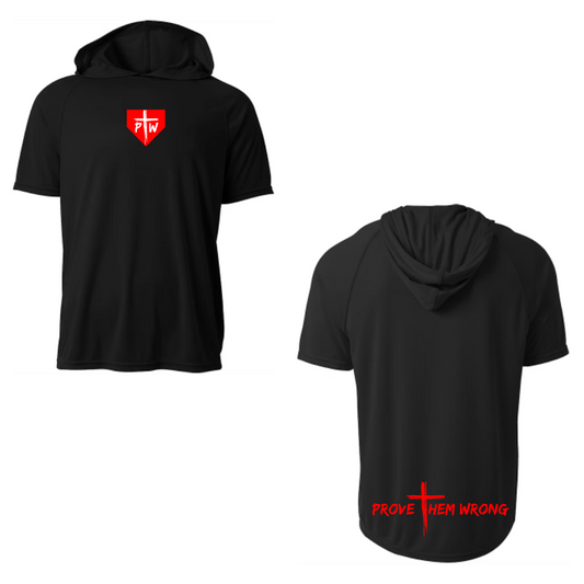 Small Home Plate Chest Black Short Sleeve Hoodie