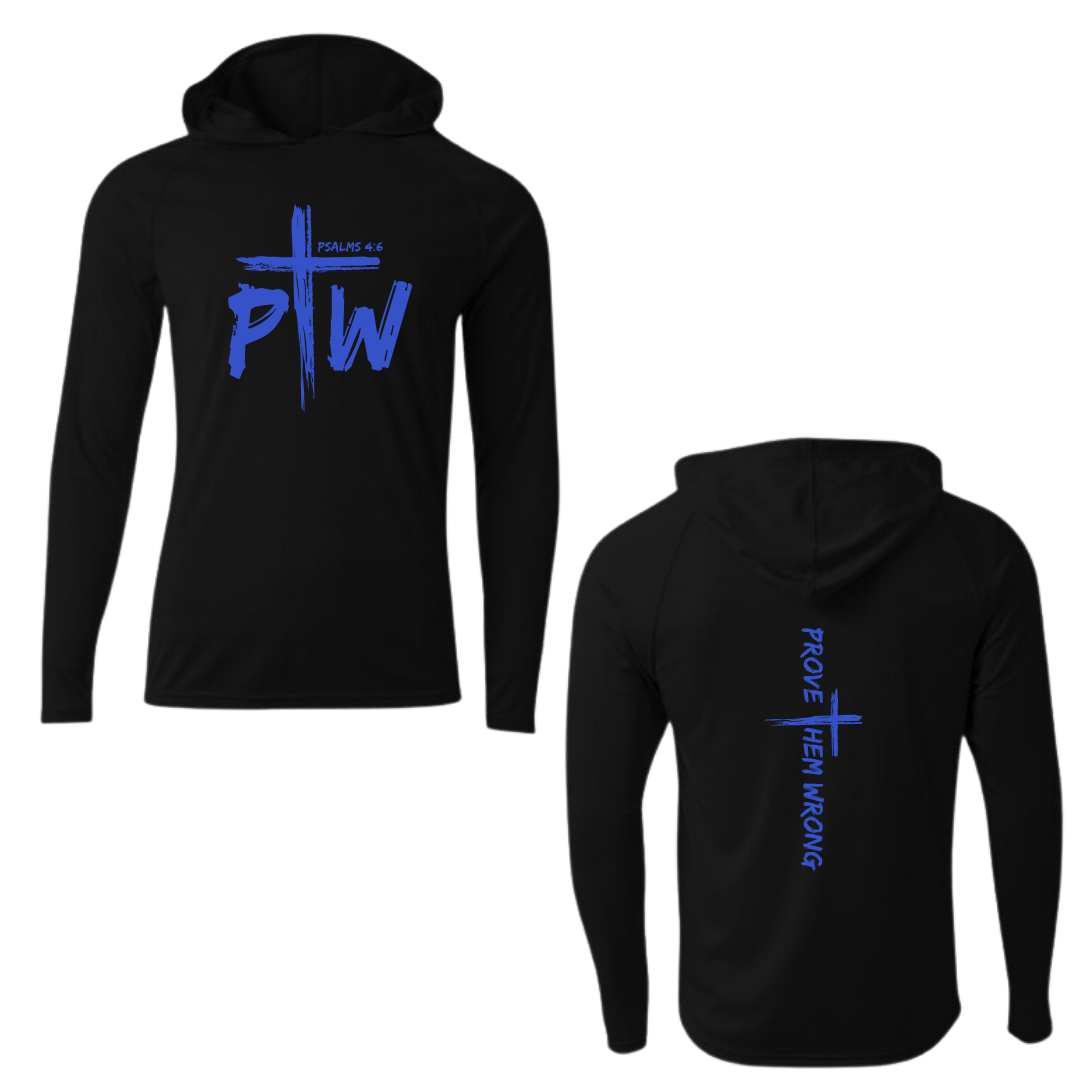 Black Hooded Long Sleeve Tee with Prove Them Wrong Spine
