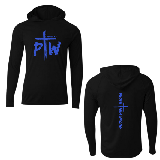 Black Hooded Long Sleeve Tee with Prove Them Wrong Spine