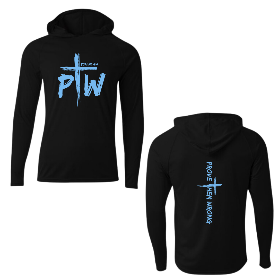 Black Hooded Long Sleeve Tee with Prove Them Wrong Spine