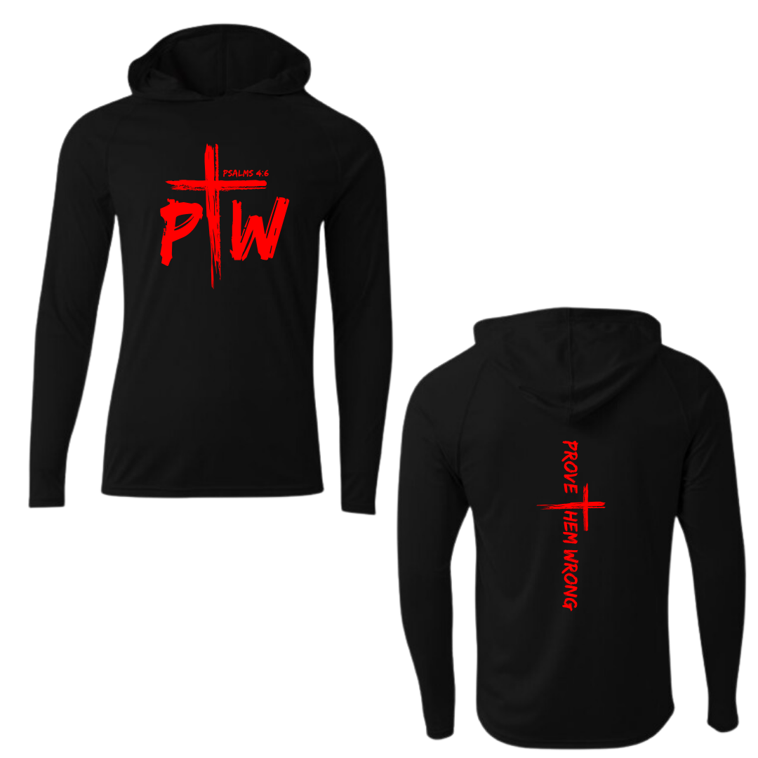 Black Hooded Long Sleeve Tee with Prove Them Wrong Spine