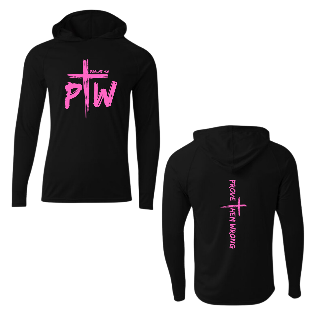 Black Hooded Long Sleeve Tee with Prove Them Wrong Spine