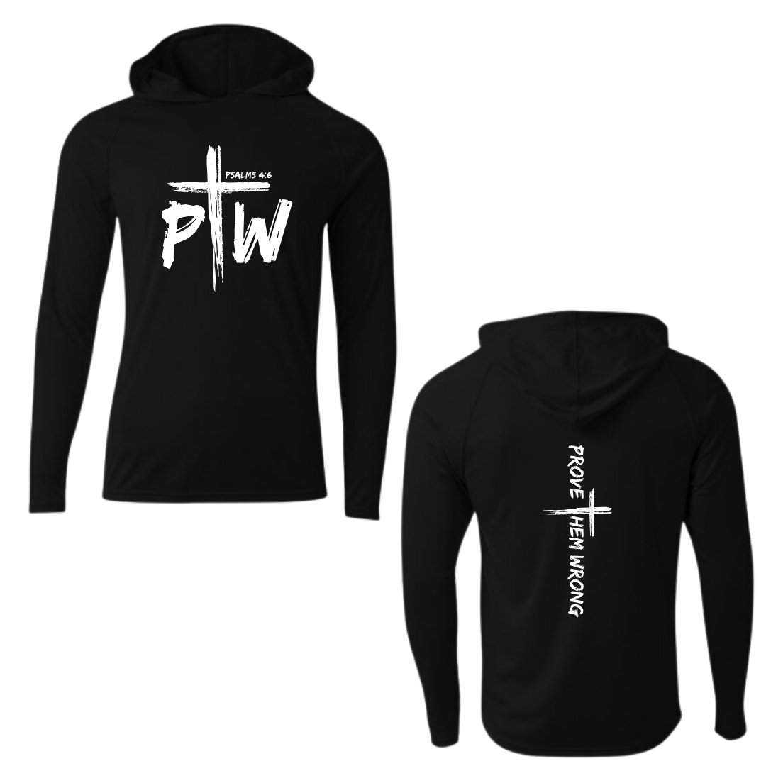 Black Hooded Long Sleeve Tee with Prove Them Wrong Spine