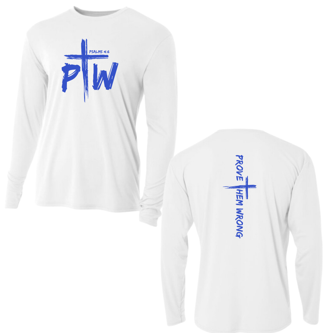 White Long Sleeve Tee with Prove Them Wrong Spine