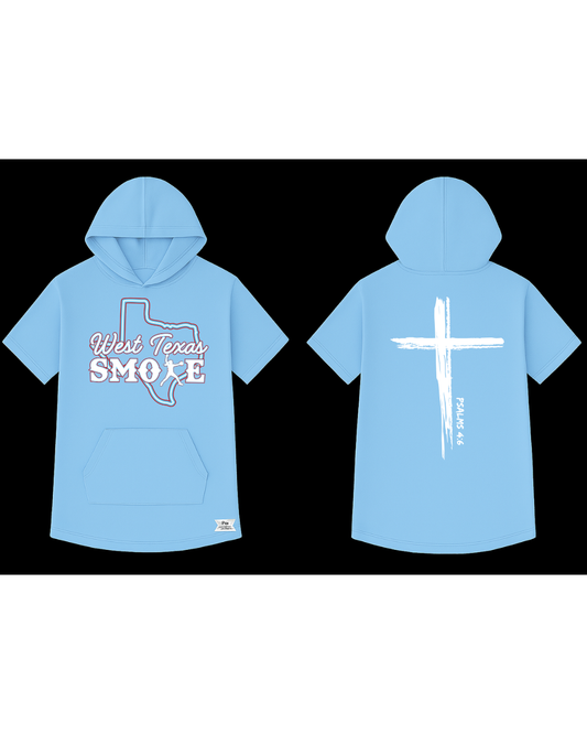 Smoke - Blue Hooded Short Sleeve Tee (DTF)