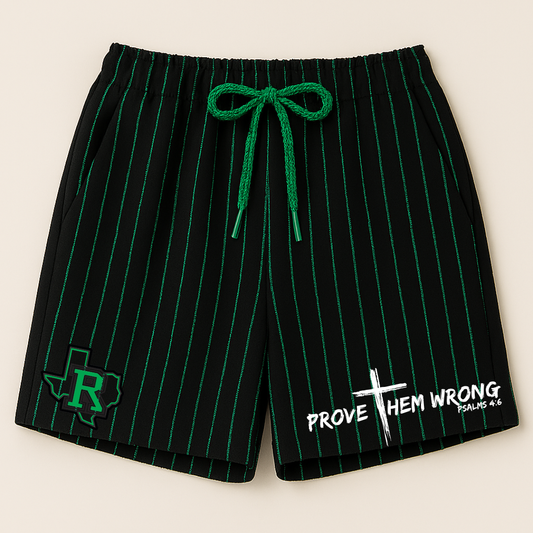 Black With Green Pinstripes Shorts Ropes Logo