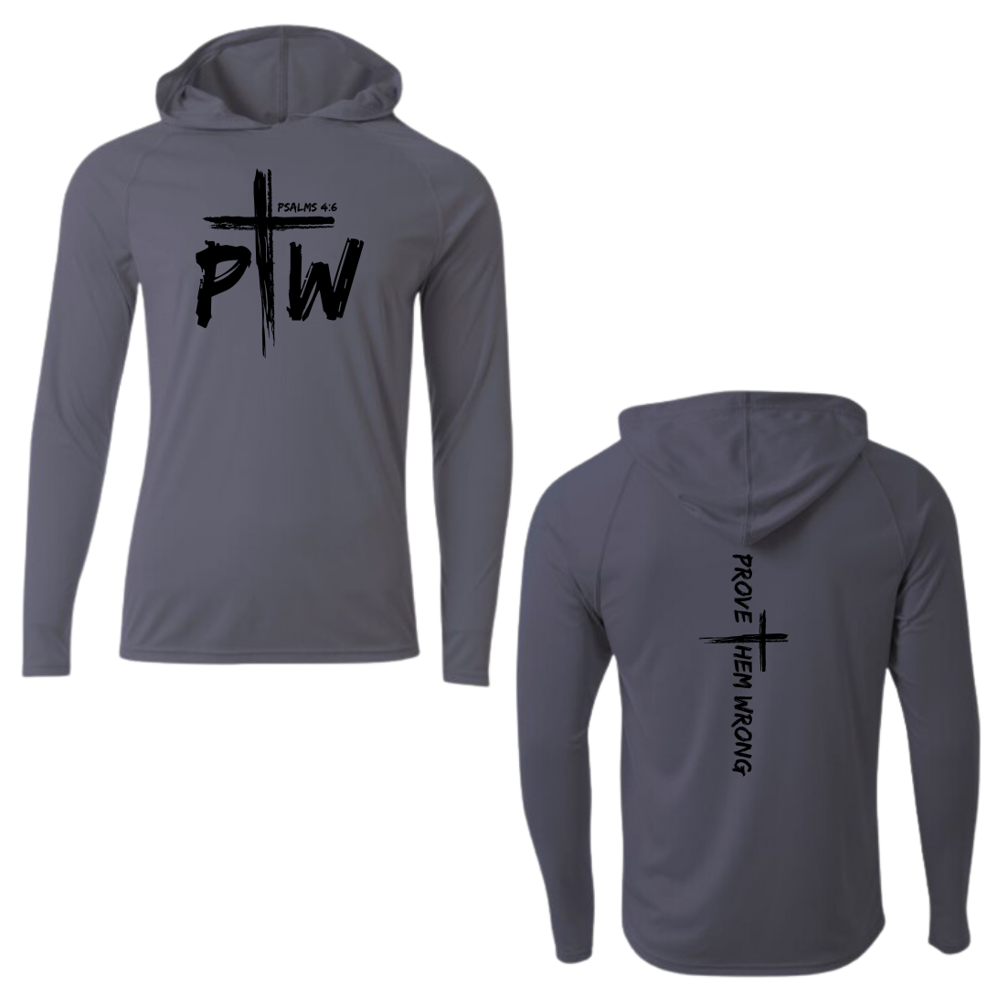 Graphite Hooded Long Sleeve Tee with Prove Them Wrong Spine