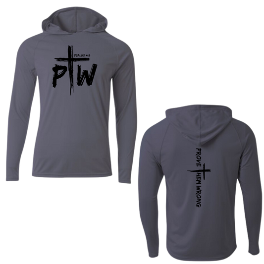 Graphite Hooded Long Sleeve Tee with Prove Them Wrong Spine