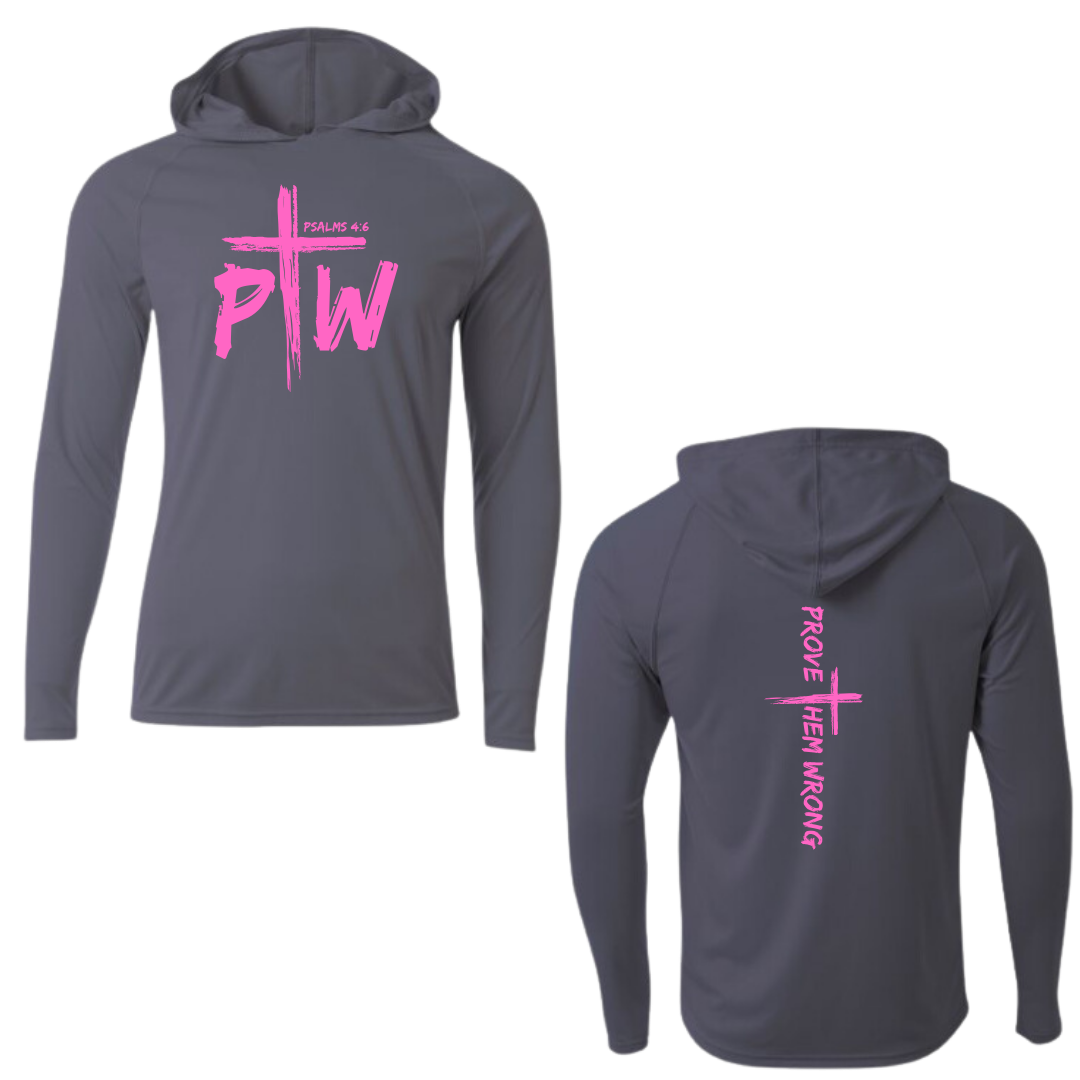 Graphite Hooded Long Sleeve Tee with Prove Them Wrong Spine