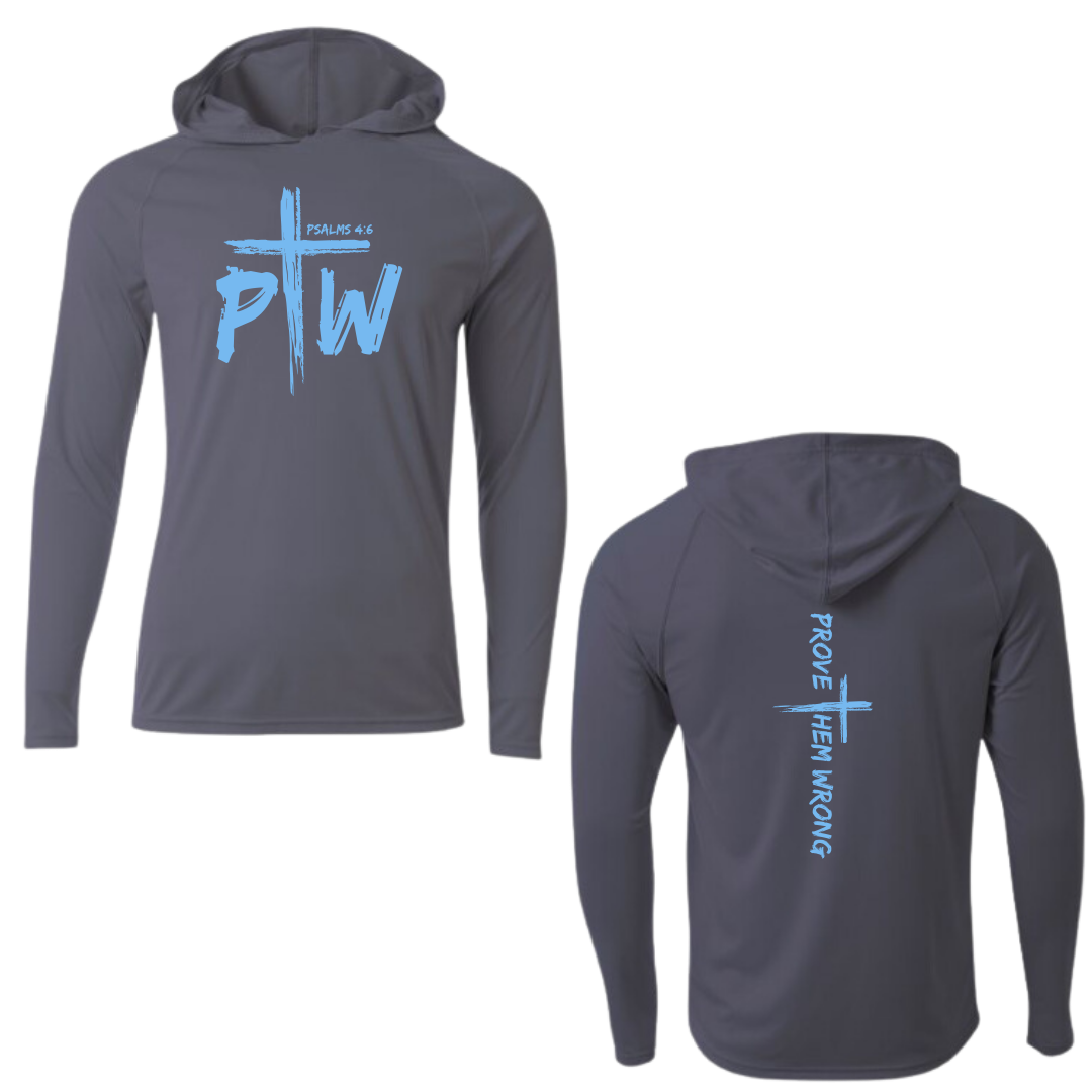 Graphite Hooded Long Sleeve Tee with Prove Them Wrong Spine