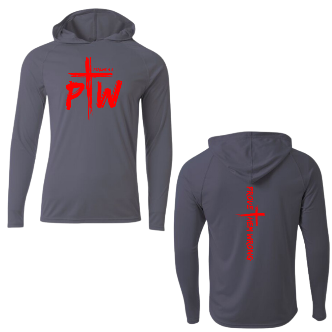 Graphite Hooded Long Sleeve Tee with Prove Them Wrong Spine