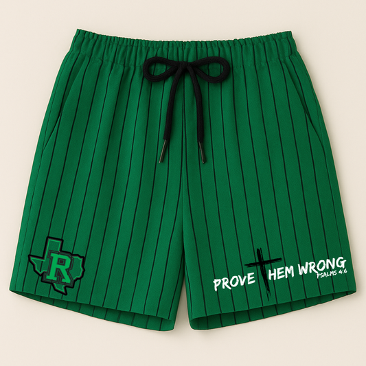 Green With Black Pinstripes Shorts Ropes Logo