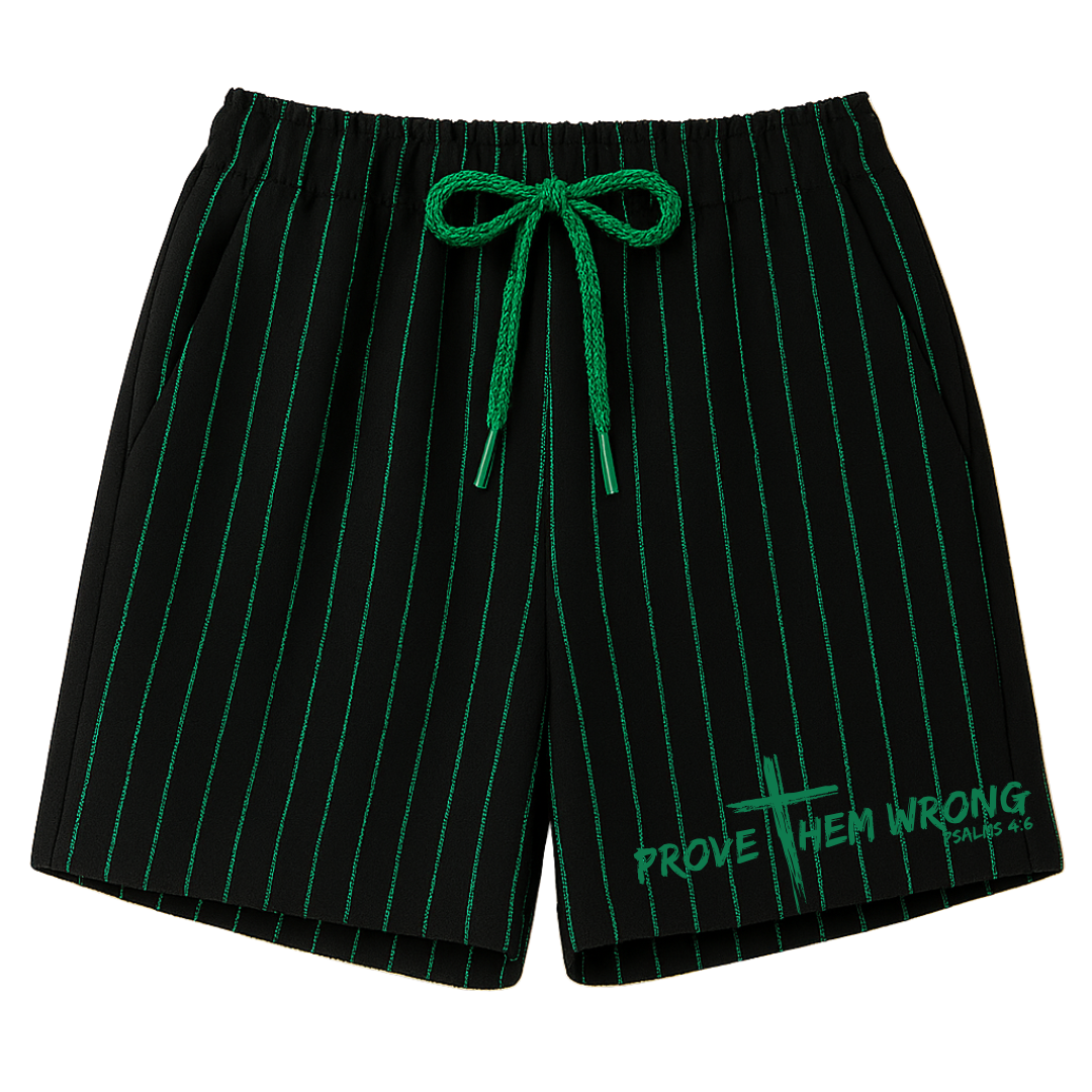 Black With Green Pinstripes Shorts