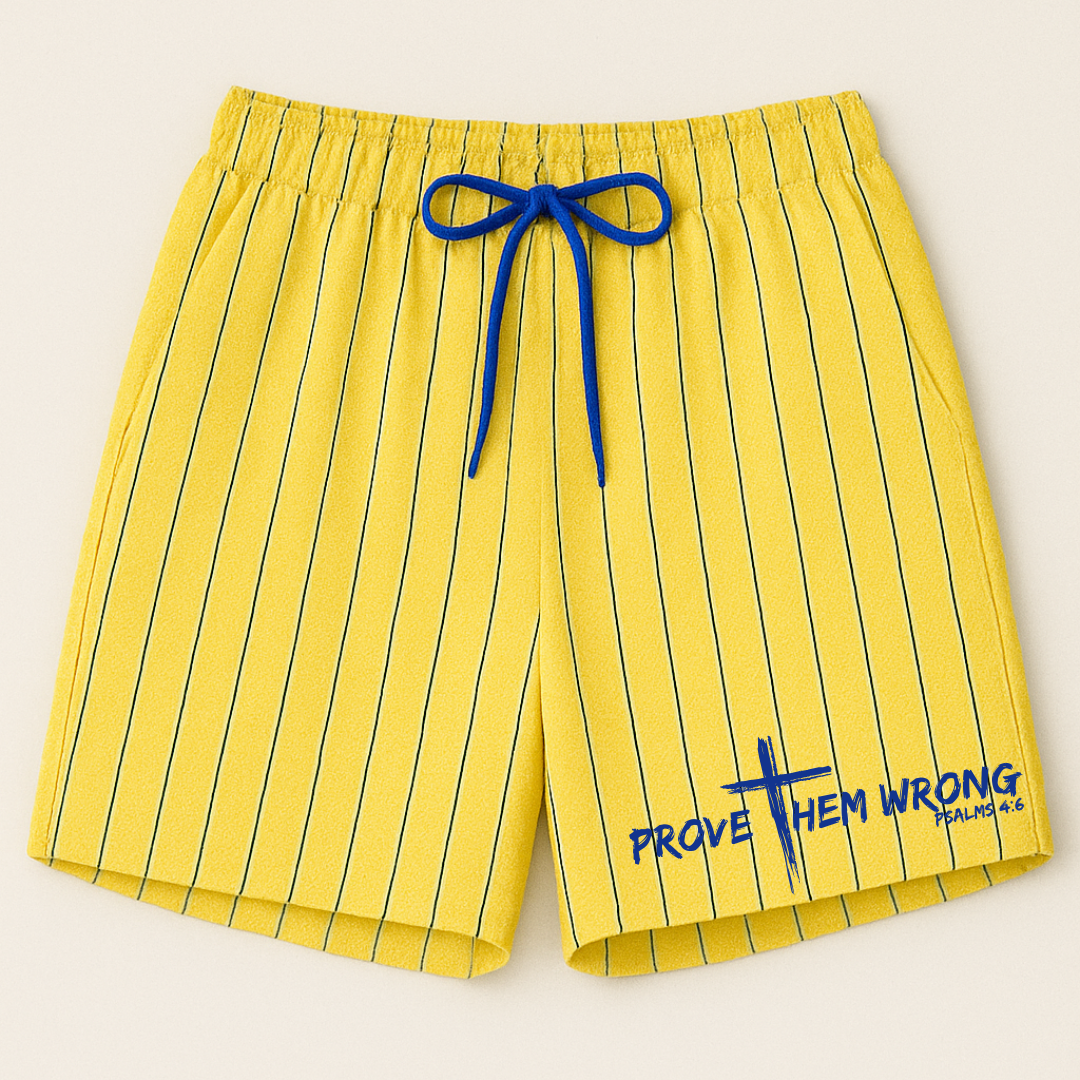 Yellow With Royal Blue Pinstripes Shorts