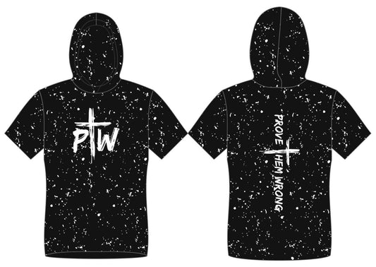 Black & White Splatter Short Sleeve Hooded Tee