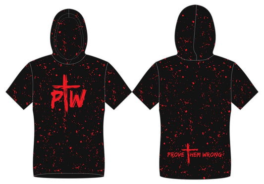 Black & Red Splatter Short Sleeve Hooded Tee