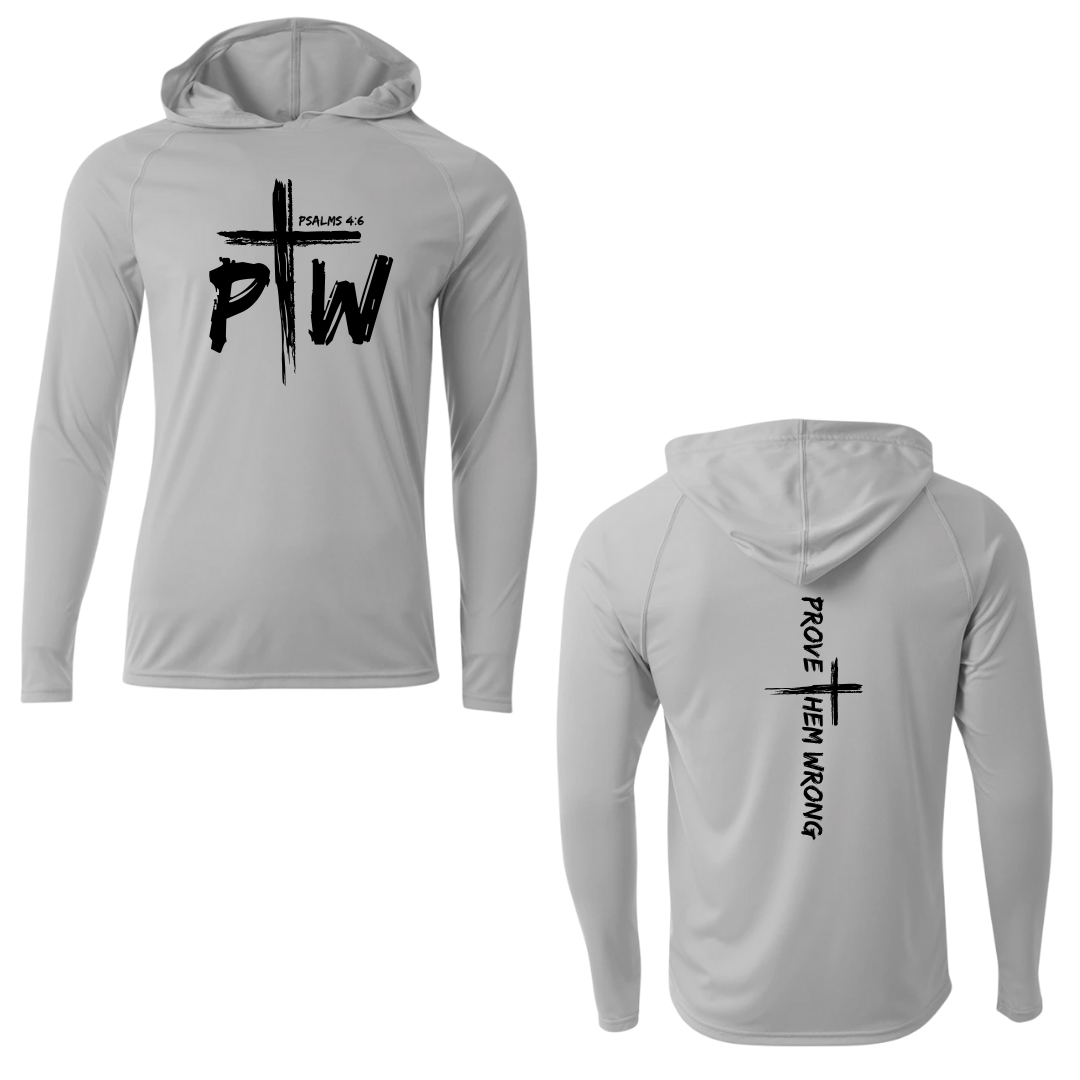 Silver Hooded Long Sleeve Tee with Prove Them Wrong Spine