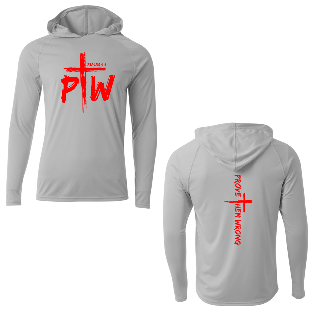 Silver Hooded Long Sleeve Tee with Prove Them Wrong Spine