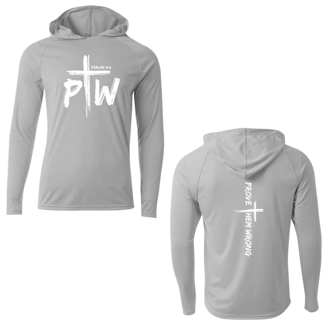 Silver Hooded Long Sleeve Tee with Prove Them Wrong Spine